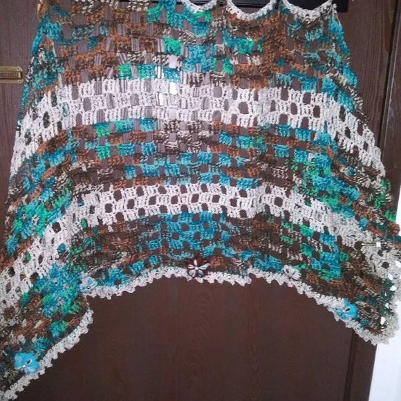 Crocheted Multi-way Poncho Wrap Scarf OOAK! - Picture 5 of 15